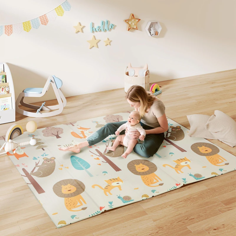 Image of AIYAPLAY Baby Play Mat, Foldable Activity Playmat, Animal Theme Multicolor Unisex