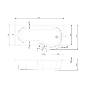 Image of Nuie 1700mm Right Hand P Shaped Bath - White