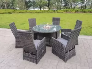 Image of Fimous 6 Seater Outdoor Light Grey Rattan Lounge Complete Dining Table Set with Gas Fire Pit Dining Table and Heater