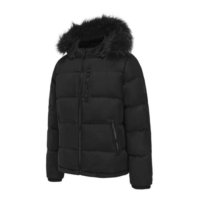Image of SoulCal Mens 2 Zip Bubble Faux Fur Trim Fleece Lined Short Puffer Jacket Black male XS