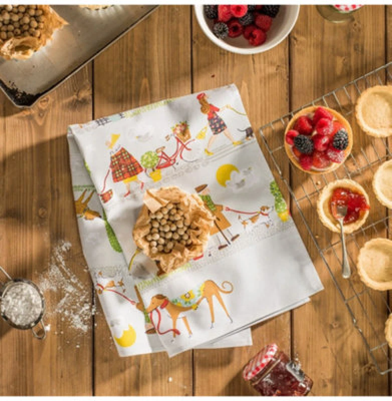 Image of Ulster Weavers 'Walkies' Animal Print 100% Cotton Tea Towel Grey