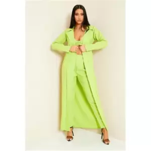 Image of I Saw It First Lime Green Woven Maxi Length Single Breasted Blazer Coat - Green