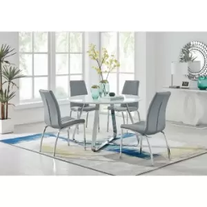 Image of Santorini White Round Dining Table And 4 Grey Isco Chairs - Elephant Grey