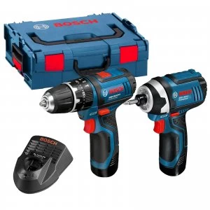 Image of Bosch 12v Cordless Combi Drill and Impact Driver 2 x 2ah Li-ion Charger Bag