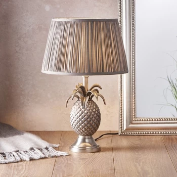 Image of Freya Table Lamp Pewter Plate & Charcoal Grey Silk 1 Light IP20 - E27