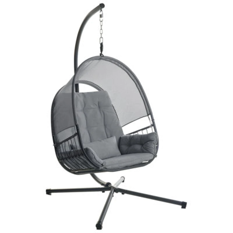 Image of Beliani Hanging Chair With Stand Alviano Fabric Dark Grey