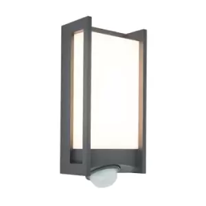 Image of Lutec Qubo LED Outdoor Flush Wall Light with PIR Sensor - Dark Grey