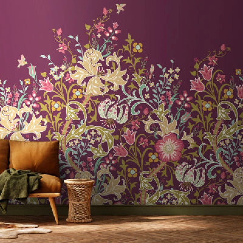 Image of Origin Murals Trailing Lily - Aubergine Matt Smooth Paste The Wall Mural 350Cm Wide X 280Cm High