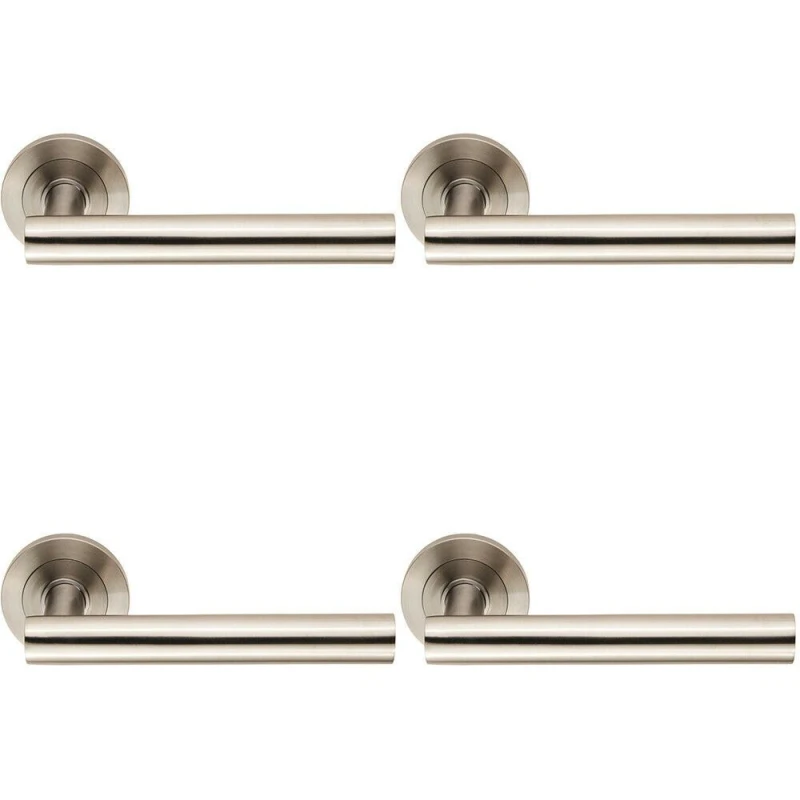 Image of Loops 4x Straight Round Bar Handle on Round Rose Concealed Fix Satin Stainless Steel Metallics