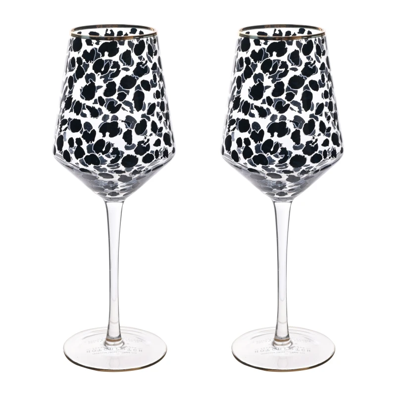 Image of Frida Set of 2 Leopard Print Wine Glasses Multi