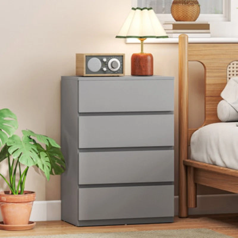 Image of Homcom Bedroom Chest Of Drawers, 4 Drawers Dresser, Drawer Unit, Grey