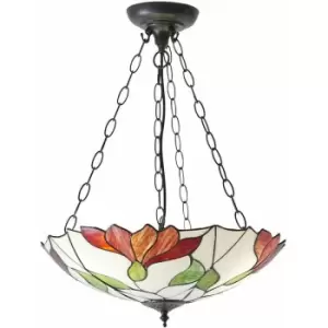 Image of Tiffany Glass 3 Light Pendant - Modern Floral Design - Dark Bronze Finish