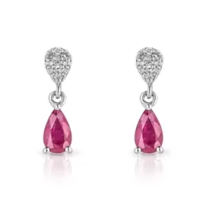 Image of JG Fine Jewellery 9ct White Gold Diamond & Ruby Droplet Earrings