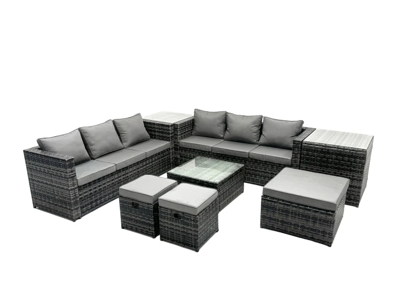 Image of Fimous 9 Seater Patio Lounge Sofa Set with 2 Side Table 3 Footstools in Dark Grey Dark Grey Unisex