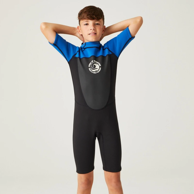 Image of Regatta Boys Shorty Lightweight Comfortable Grippy Wetsuit 5-6 Years - Chest 59-61cm (Height 110-116cm) Black/Nautical Blue/White RKM023B-EPW-5