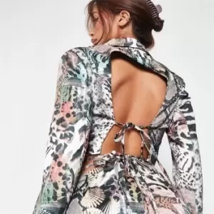 Image of Missguided Crop Open Back Blazer - Multi