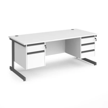 Image of Office Desk Rectangular Desk 1800mm With Double Pedestal White Top With Graphite Frame 800mm Depth Contract 25 CC18S23-G-WH