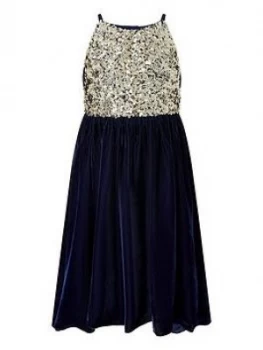 Image of Monsoon Girls Velvet Truth Hi Low Dress - Navy
