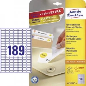 Image of Avery-Zweckform L4731REV-25 Labels 25.4 x 10 mm Paper White 5760 pcs Removable All-purpose labels Inkjet, Laser, Copier 30 Sheet A4