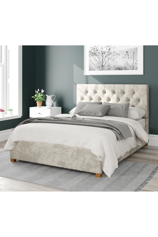 Image of Aspire Aspire Olivier Upholstered Ottoman Storage Bed, Mirazzi Velvet Fabric in Ivory Size: Small Double Ivory Small Double Unisex 5057632168108
