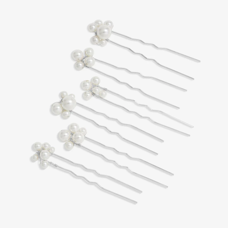Image of Jon Richard Silver Plated Graduated Pearl Hair Slides - Pack Of 6 Silver