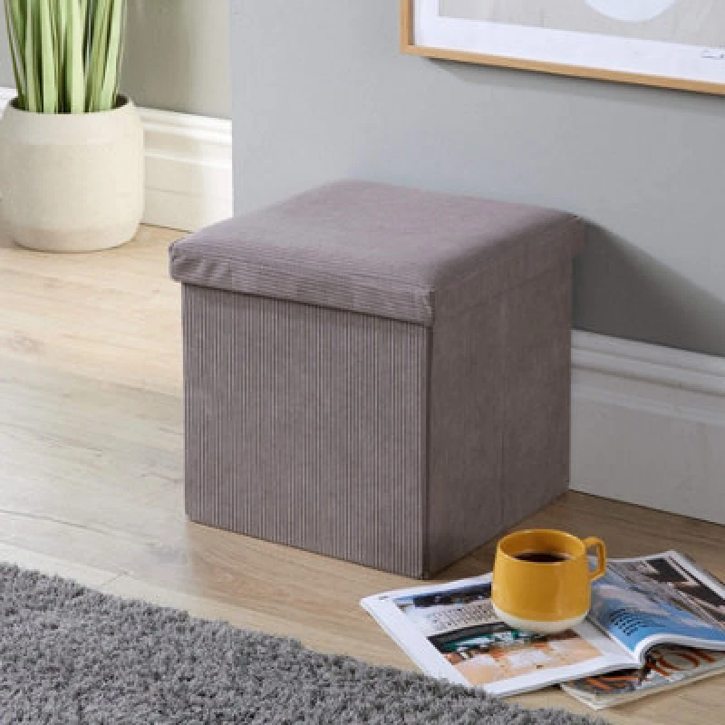 Image of Home Source Square Corduroy Folding Storage Ottoman Grey