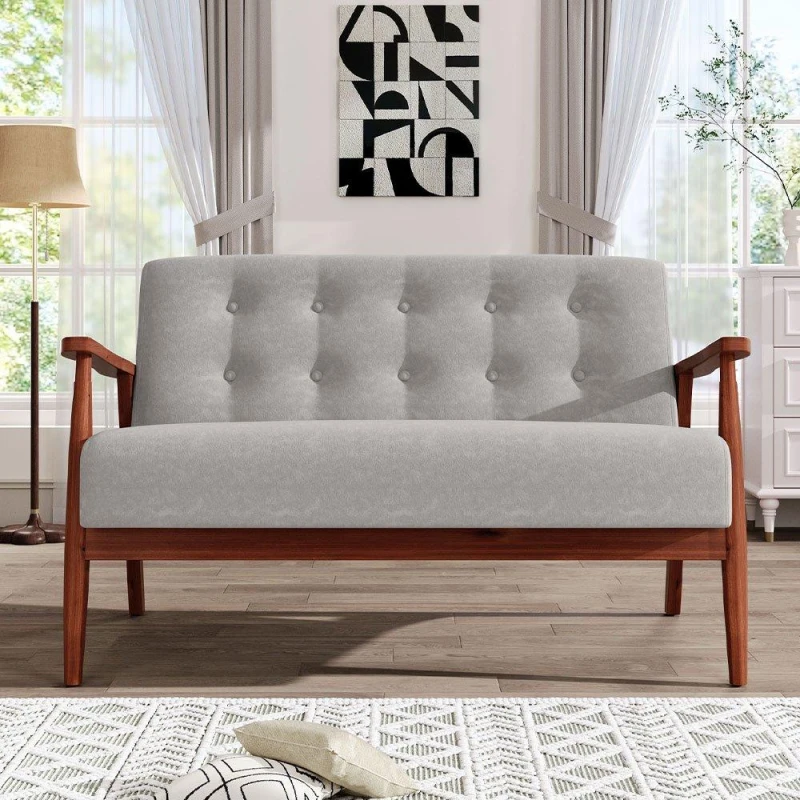 Image of Kabinet UK Solid Wooden Frame Upholstered Tufted Sofa Brown Grey unisex One size