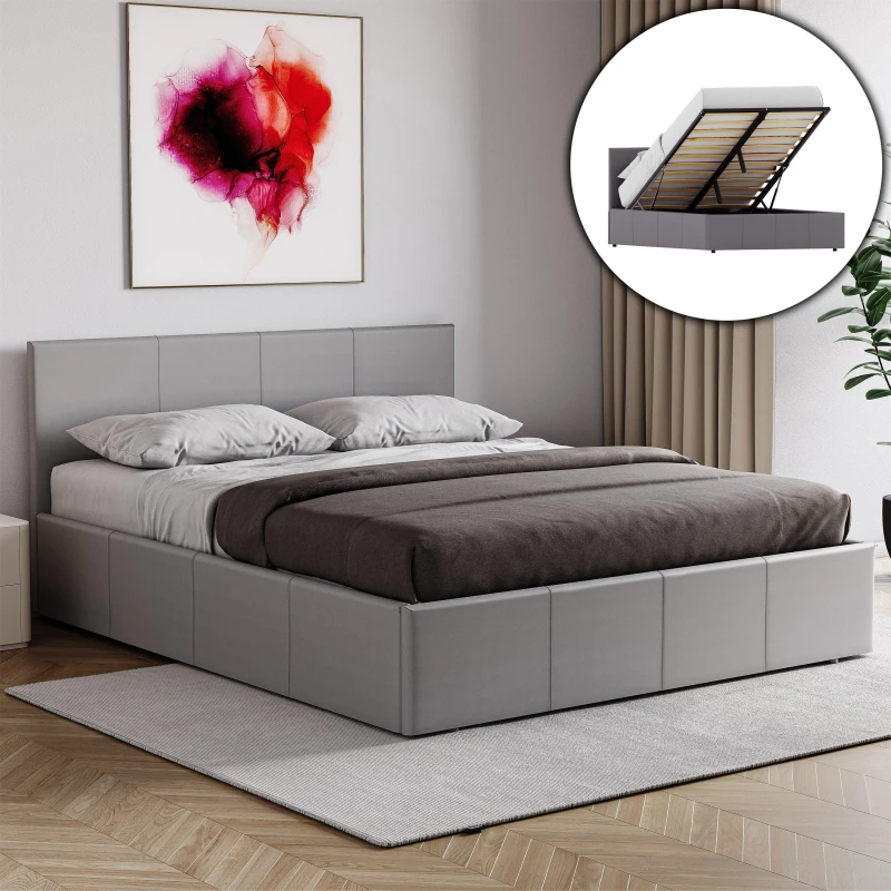 Image of Lassic Lisbon Double Ottoman Faux Leather Bed UKFR Grey unisex Double