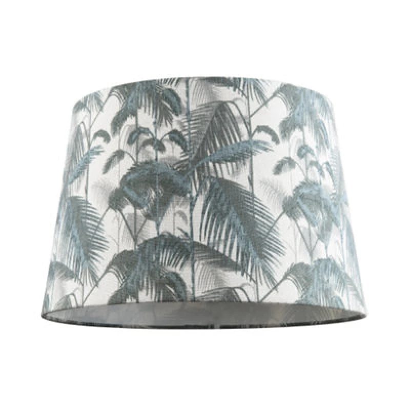 Image of Happy Homewares Modern Green Palm Trees Linen Fabric Drum Lamp Shade With Cotton Inner