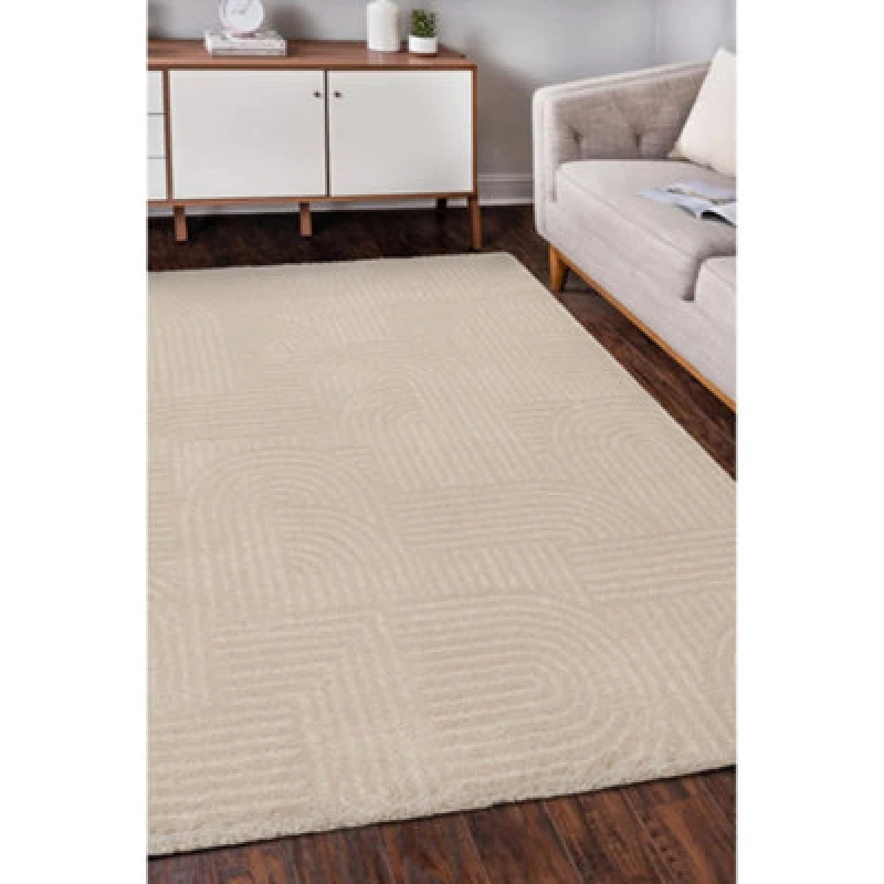 Image of Melrose Solero Decorative Arc Lines Natural Medium Indoor Area Rug 120/170Cm