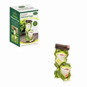 Image of Gardenkraft Cute Couple Frog With Welcome Sign Garden Ornament - Green