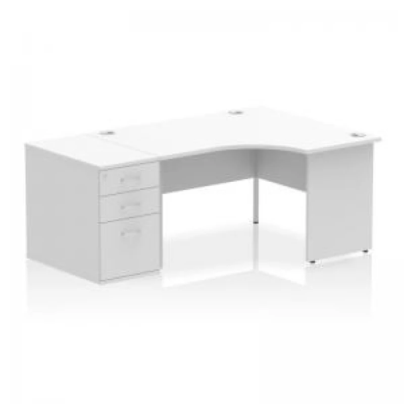 Image of Impulse Impulse 1400mm Right Crescent Office Desk White Top Panel End Leg Workstation 800 Deep Desk High Pedestal IWSRP148WHT