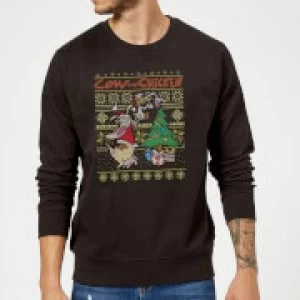 Image of Cow and Chicken Cow And Chicken Pattern Christmas Sweatshirt - Black