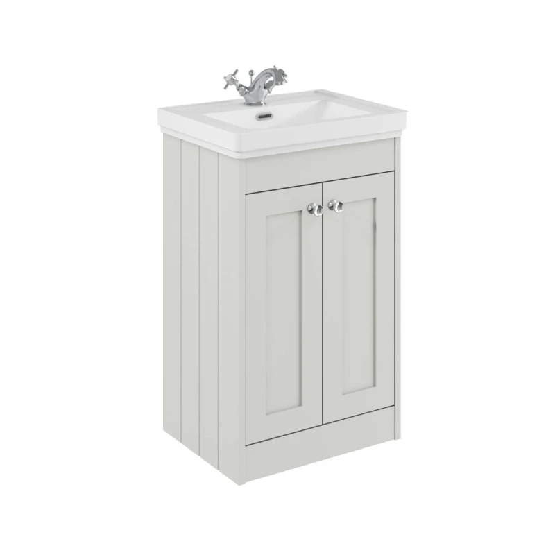 Image of Balterley 500mm Floor Standing 2 Door Unit with Basin 1 Tap Hole - Satin White White Unisex