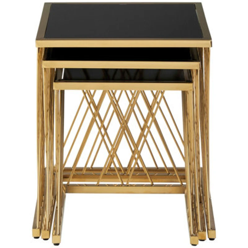 Image of Premier Housewares Verstile Set Of 3 Nesting Tables, Contemporary Design Side Tables, Elegant And Functional Square Tables Gold
