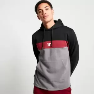 Image of 11 Degrees Cut and Sew Panelled Pullover Hoodie - Black/Pomegranate/Charcoal - S