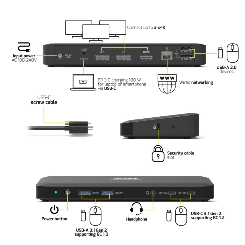 Image of PORT DESIGNS Port Designs Office docking station 3 X 4 USB-C 11 devices 100W 901910V2