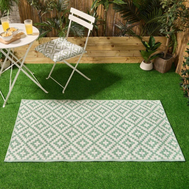 Image of OHS OHS Geometric Outdoor Rug Large Garden Waterproof Non Slip Area Patio Mat in Green Size: 120cm x 170cm Green 120cm x 170cm Unisex 5027434209279