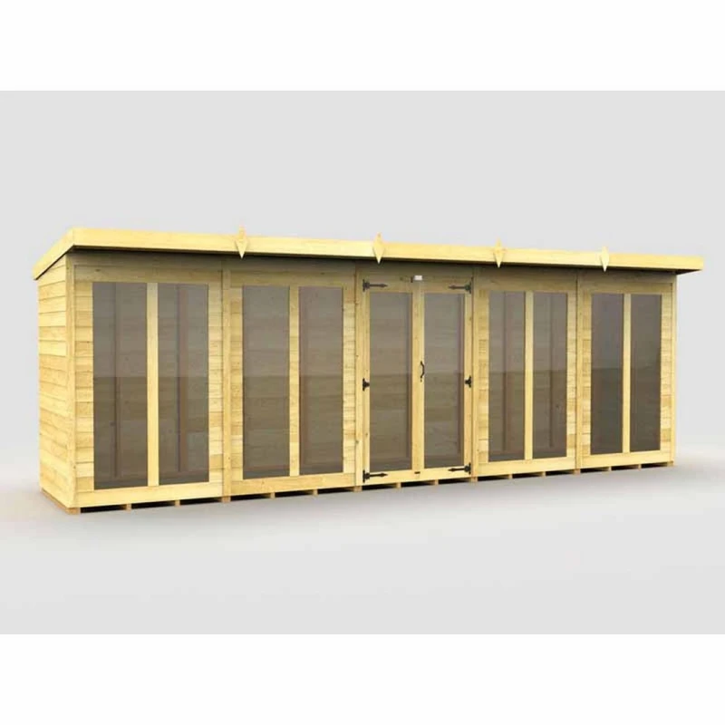 Image of Buttercup Farm 20x4 ft Pent Summer House (Full Height Window) - L118 x W589 x H201cm in Brown Brown Unisex