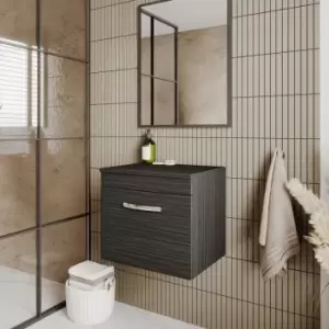 Image of Nuie Athena Wall Hung 1-Drawer Vanity Unit and Worktop 500mm Wide - Charcoal Black