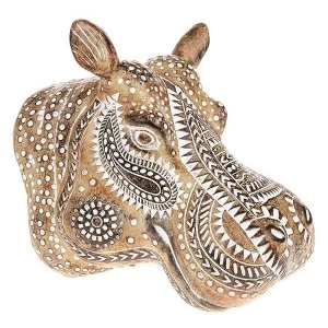 Image of Aztec Hippo Head Wood Ornament