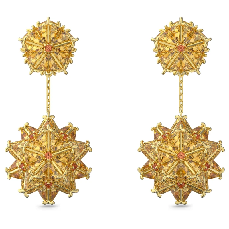 Image of Swarovski Curiosa drop earrings, Geometric cut, Orange, Gold-tone plated Orangy Yellow female One Size