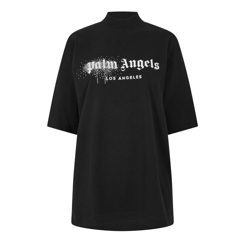 Image of Palm Angels Womens Milano Cropped T-Shirt Black White female 8 (XS)