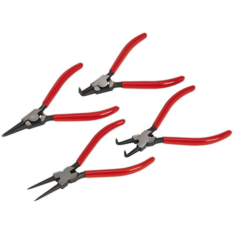 Image of Loops 4 Piece 180mm Circlip Pliers Set - Hardened - Spring Loaded Jaws - Non Slip Tips Multi