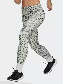 Image of adidas Fastimpact Running Leopard 7/8 Tights, Green, Size S, Women