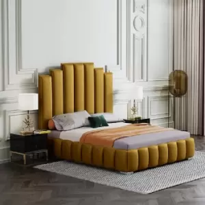 Image of Leisa Upholstered Beds - Plush Velvet, Small Double Size Frame, Mustard - Mustard
