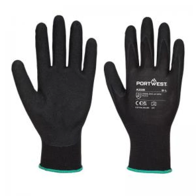 Image of Portwest Dermi Grip NPR15 Nitrile Sandy Gloves A335K8RS Colour: Black