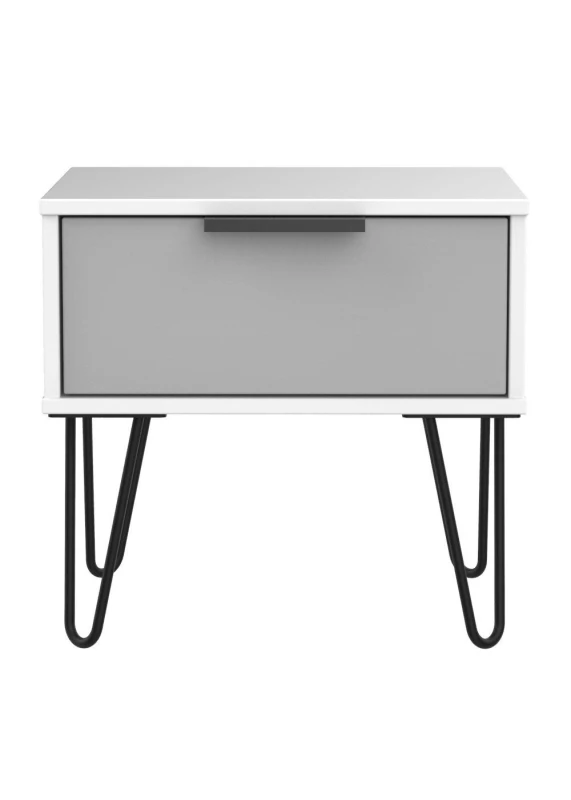 Image of Fuji 1 Drawer Lamp Table In Grey Matt & White (Ready Assembled)