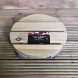 Image of Tom Chambers Handcrafted Heavy Duty Round Natural Wood Garden Patio Plant Flower Pot Stand Caddy Trolley Dolly on Strong Metal Castor Wheels 30cm