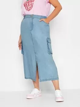 Image of Yours Yours Denim Tencel Cargo Maxi Skirt, Blue, Size 24, Women